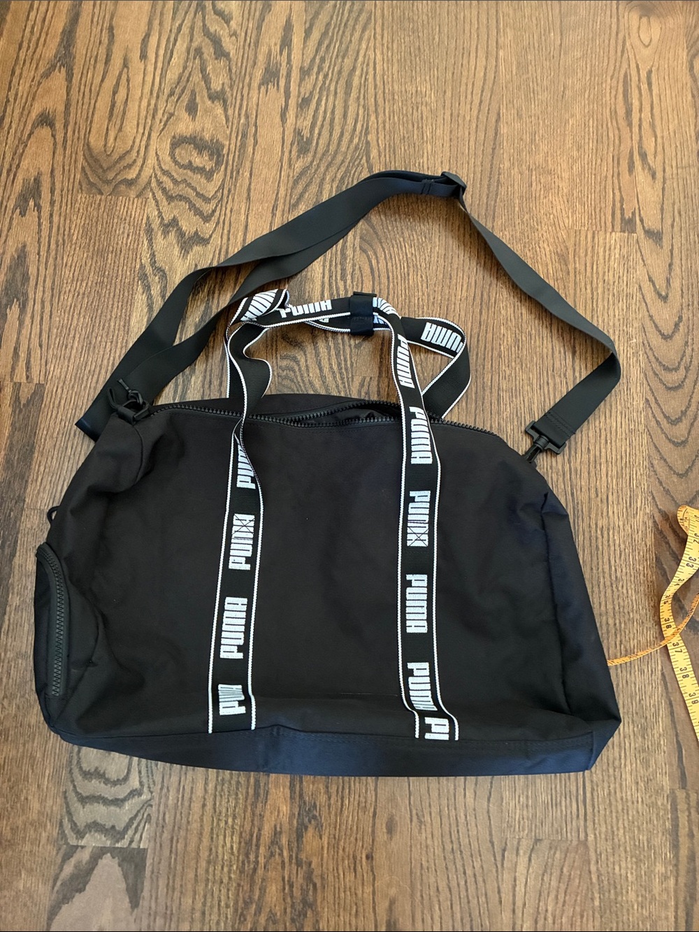 Puma Black Duffel Bag with White Logo Straps